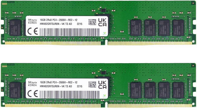 Timetec Hynix 오리지널 32GB 키트(2x16GB) DDR4 2666MHz PC4-21300 등록 ECC 1.2V CL19 2Rx8 듀얼 랭크 288 핀 RDIMM, Timetec Hynix 오리지널 32GB 키트(2x1