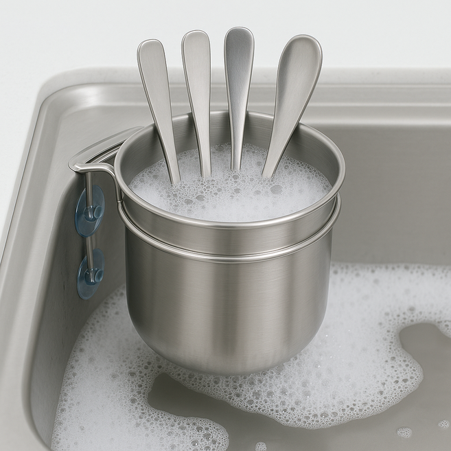 다잇즈 국내생산 스텐304 수저불림통 숟가락 설거지통, 실버, 1개