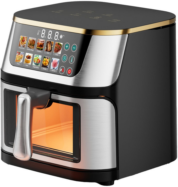 6公升觸控彩屏可視氣炸鍋，高溫速烤，抽拉斷電記憶，不鏽鋼機身，大容量空氣炸鍋, 灰色, 2E