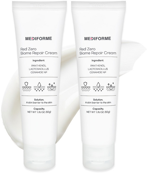메디폴미 레드 제로 바이옴 리페어 크림 홍조 트러블 진정 보습 크림, 2개, 50g
