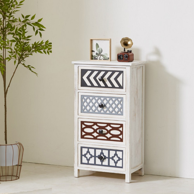 에코베스트 엠지수납장 4단수납장 서랍장 4단서랍장 원목서랍장 원목수납장 빈티지서랍장 틈새수납장, 엠지4단수납장화이트