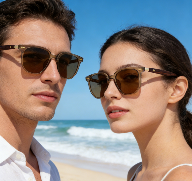 WHH 남녀 공용 UV 차단 안경 특별한 나뭇결 안경다리 선글라스