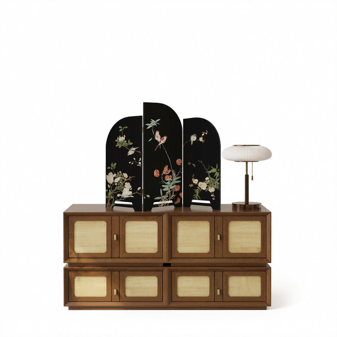 墨竹小屏風桌面擺件, 紅葉喜鵲 30_24cm精雕10_2010_2410_20cm