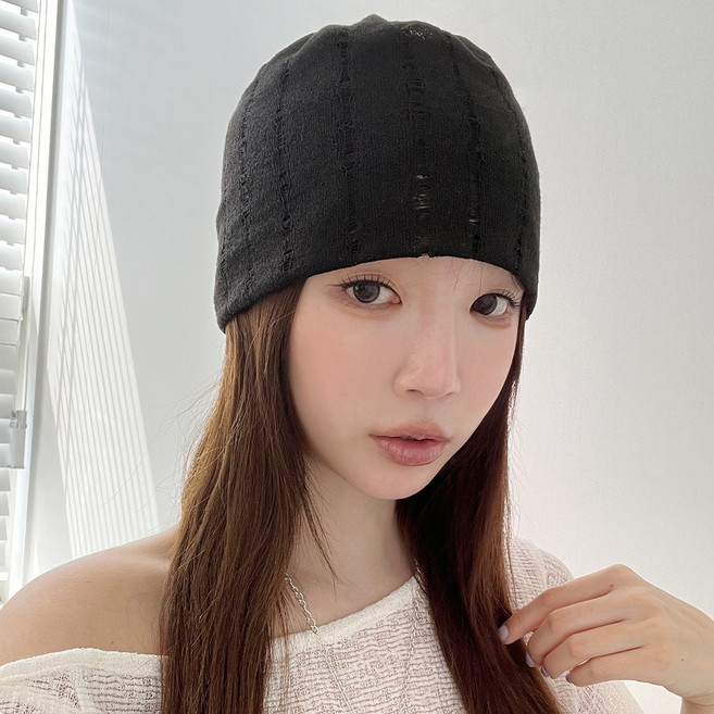 스티치 아웃 펀칭 봄 여름 얇은 숏 롱 루즈핏 비니