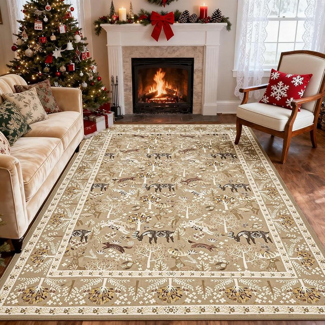 WEZVIX 8x10 Christmas Area Rug for Living Room Washable Boho Animal Rugs Soft Non Slip Low Pile La