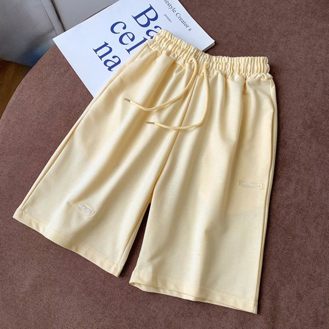 Helena棉質運動五分褲 大尺碼 寬鬆顯瘦抽繩百搭闊腿褲 女褲