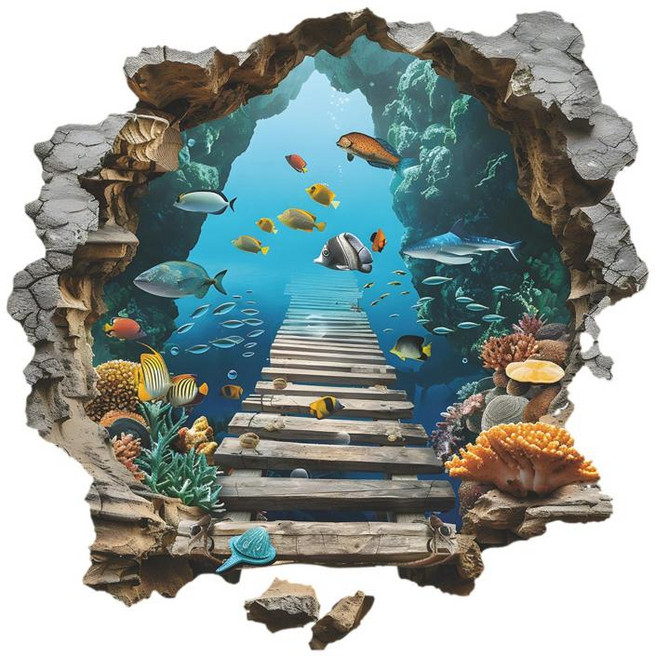 YSSHOP 수중 세계 벽 데칼 바다 벽 스티커 비닐 튼튼한 크리에이티브 떼어내고 붙이는 침실 욕실 아이 방용, PVC, 표시된 대로