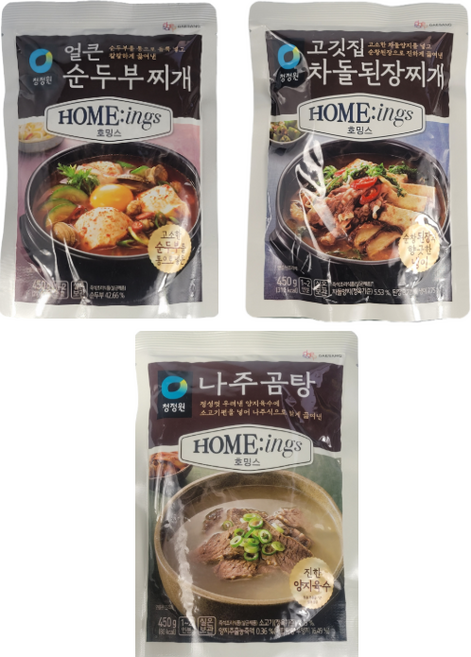 청정원 호밍스 3종세트 (얼큰순두부찌개+차돌된장찌개+나주곰탕), 450g
