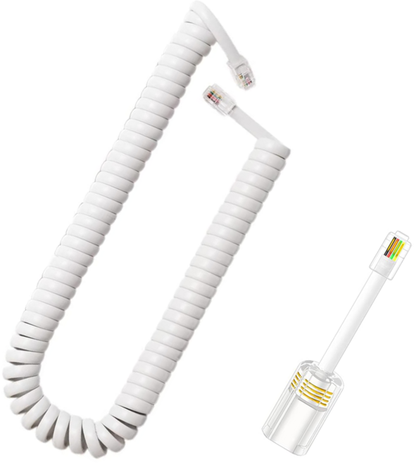 전화 수화기선 스프링선 전화선 꼬임방지기, 1세트, 3m, RJ9 4P4C White