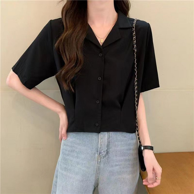 西裝領襯衫 女夏 韓版寬鬆百搭短袖襯衫