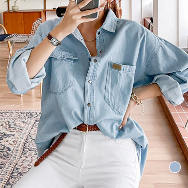 [나크21] (55~99) 여성용 오버핏 베이직 데일리 데님셔츠 NK21-T-32