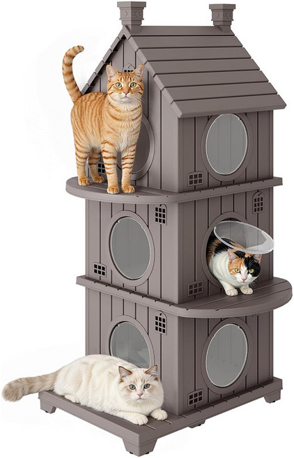 지오리빙 고양이집 강아지집 캣하우스 캣타워 개집 야외 마당 애완견 하우스 사계절 숨숨집 화장실, 1개, CH115C/그레이