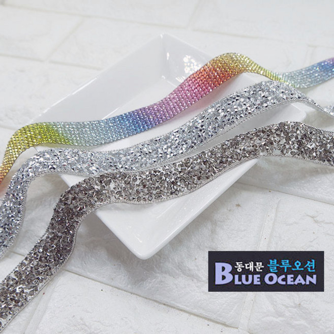 20mm 스톤리본테이프 레인보우 큐빅 스톤리본 의류부자재 DIY악세사리, 1개, 실버