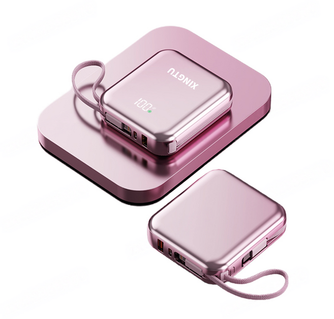 XINGTU 小巧方塊行動電源 20000mAh 22.5W Type-C 快充 可登機 (防爆電芯3C Wh標示), 櫻花粉【自帶雙線+智能數顯】, 櫻花粉【自帶雙線+智能數顯】, AT507