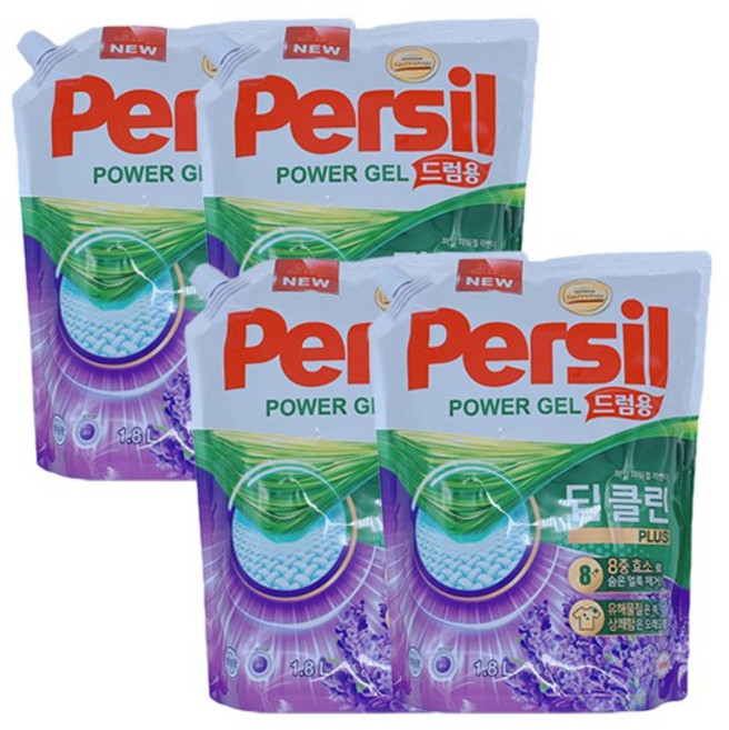 퍼실 파워젤 딥클린 플러스 라벤더 드럼 리필, 4개, 1.8L