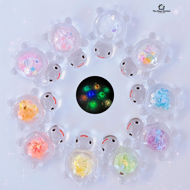 행운 거북이 파츠 50개 세트 대용량 DIY 데코덴 레진아트 재료 야광, 스팽글거북이50개, 1세트