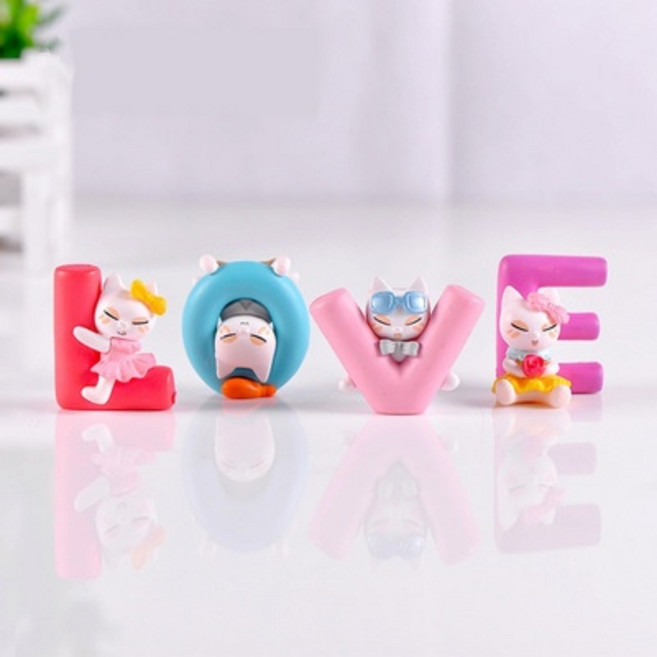 LOVE 고양이 4종 인테리어 소품 미니어처, LOVE 고양이 4종 세트