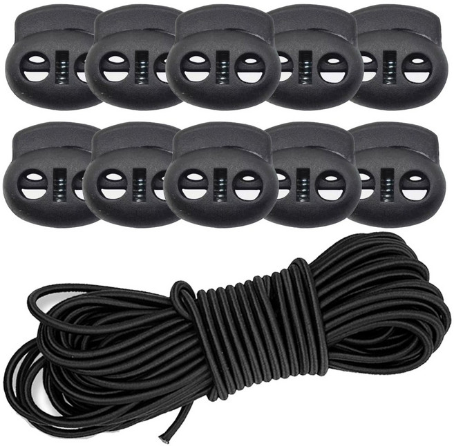 끈조절 돼지코 스토퍼10개 +둥근 칼라 고무줄 4mmx400cm, 1개, 블랙