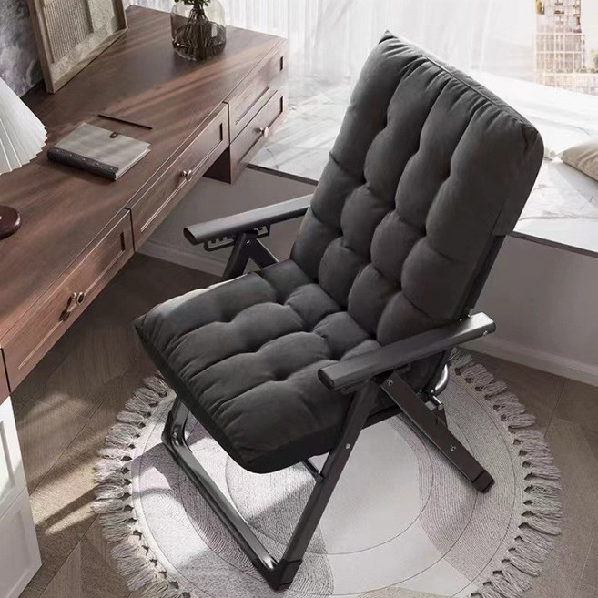 休閒摺疊椅加粗午休椅簡易陪護牀辦公電腦椅家用宿舍靠背摺疊躺椅, 1件, 單椅方黑加厚棉墊黑色:坐寬50釐米