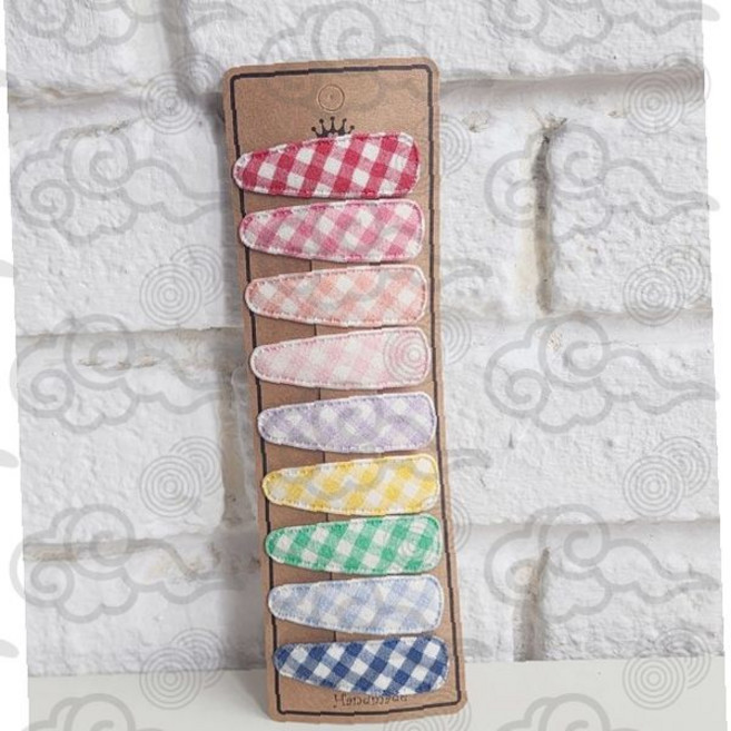 헤어핀 타원형 체크무늬 스냅핀 여아 데일리 헤어액세서리 학교 유치원 외출용