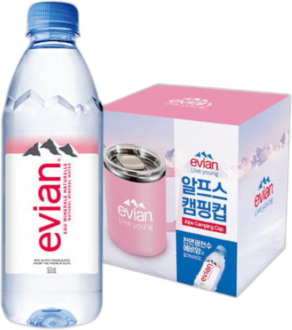 직영 롯데칠성 에비앙 24펫+에비앙 캠핑컵 증정, 1개, 500ml