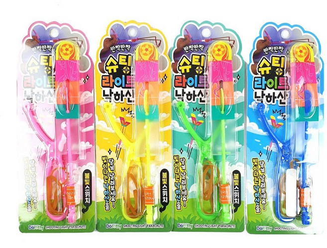 불빛 LED 낙하산 4P 야외놀이 캠핑 새총낙하산, 1세트, 분홍1P+노랑1P+연두1P+파랑1P