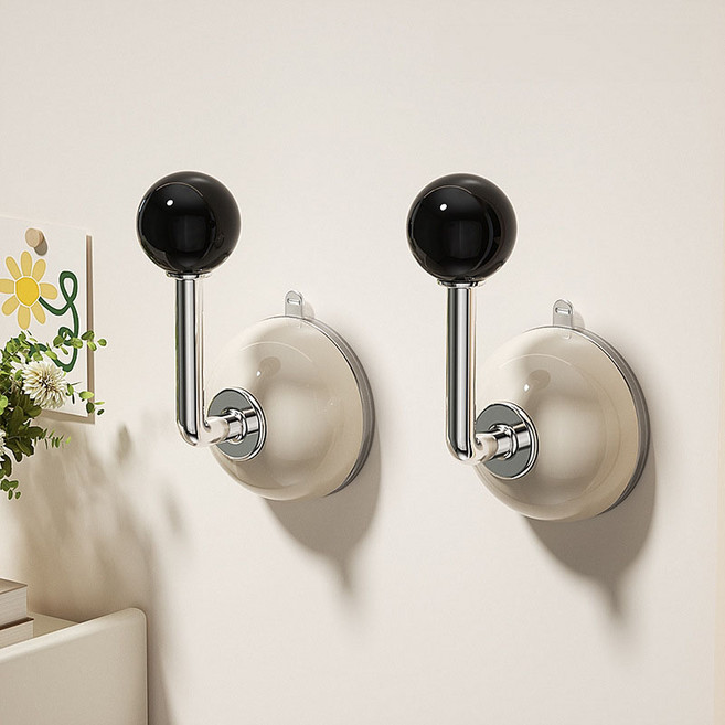 라임리빙 강력 무타공 흡착식 후크 걸이 2개, 블랙+블랙, 1세트