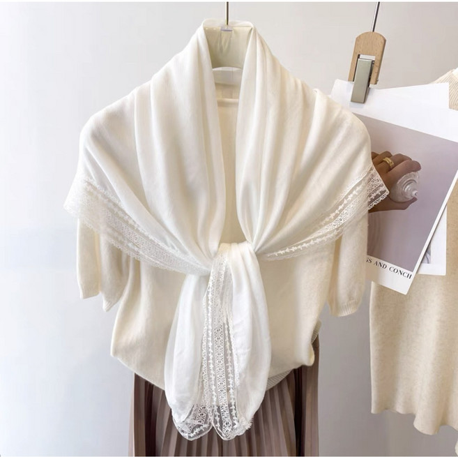 [사은품증정] 여성스카프 정사각 레이스 스카프 95-95 cm