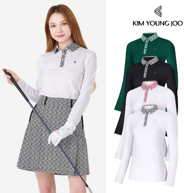 김영주 여성 봄 가을 모션 에리 긴팔 티셔츠 / 여자 PK 카라티 골프티셔츠