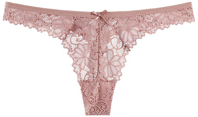 說實話 蕾絲丁字褲 低腰女內褲, 暗粉,M碼