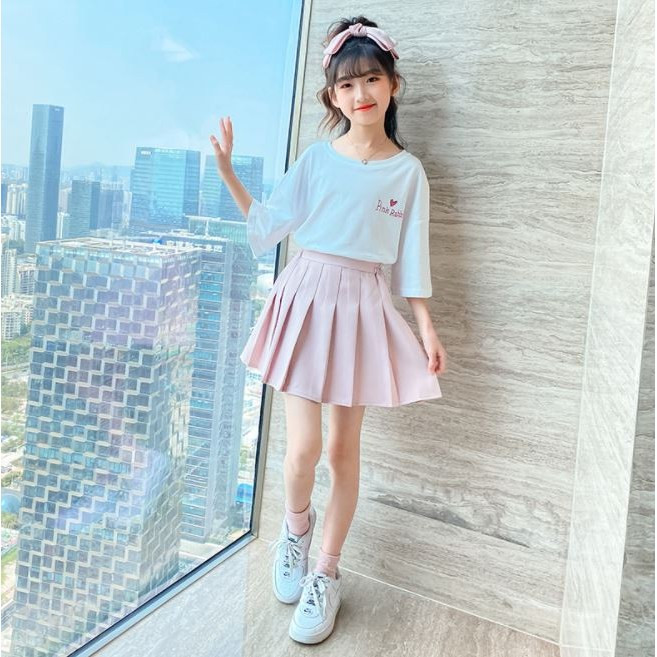 슈가푸딩 주니어 핑크래빗세트 초등학생 중학생 플리츠스커트 상하세트 아동치마세트 아동치마바지 아동데일리룩