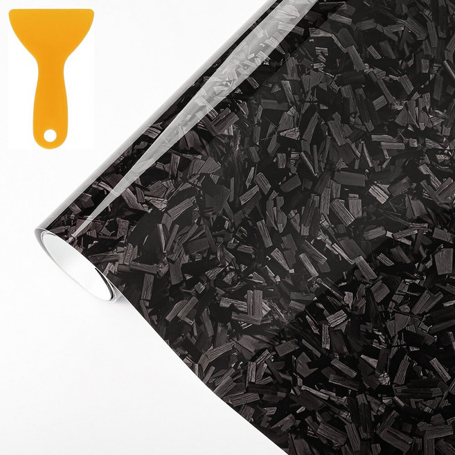 HahnRay자동차 카본시트지 6D단조 탄소섬유 비닐 랩 자동차실내 우드랩핑지 카본블랙 30x150cm(부가 스크레이퍼), 1개