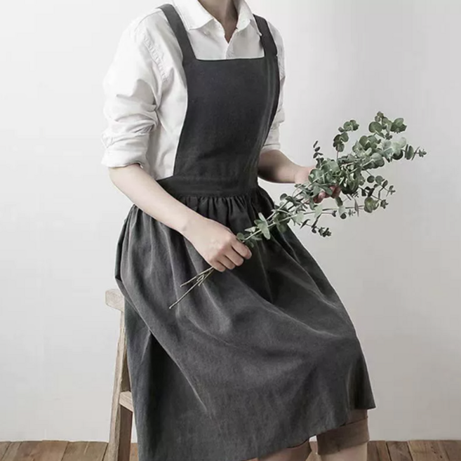 도헤아 어린이집 공방 유치원 카페 워싱면 원피스 앞치마, 1개, 챠콜