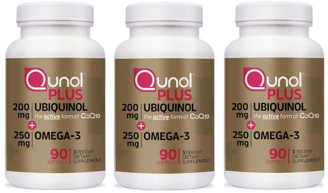 Qunol 퀴놀 플러스 유비퀴놀 CoQ10 200mg 오메가3 250mg 90정 x3 - 쿠팡