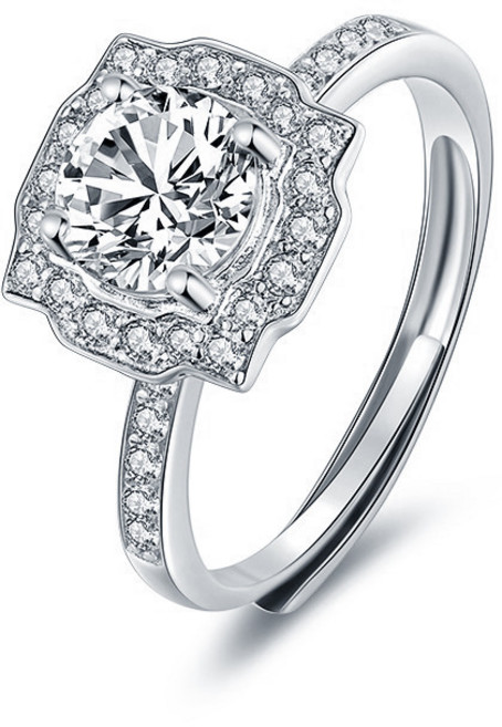 (GRA 인증서 + 선물박스) S925 순은 모이사나이트 1캐럿 스퀘어 오픈 링 여성용 고급스러운 경량 럭셔리 스타일 주얼리