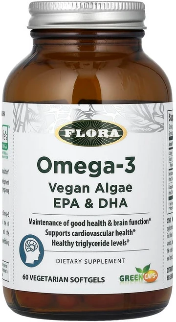 Flora 오메가3 비건 해조류 EPA 및 DHA 베지 소프트젤 60정 Flora (플로라), 1개 - 쿠팡