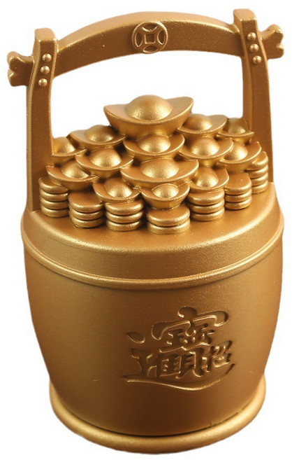 一桶金擺件招米進寶實心金屬客廳書房茶桌辦公室聚寶缸盆裝飾擺件, 1個, 鎏金元寶一桶金-大號:鎏金元寶一桶金-大號