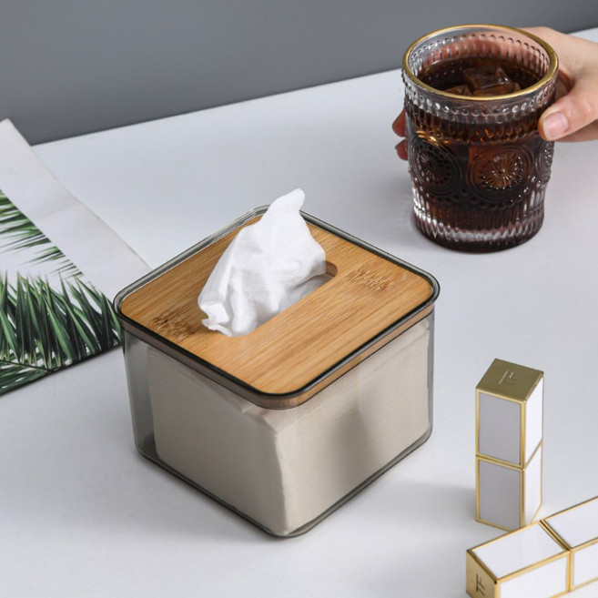 레디박스 투명 우드 티슈케이스 냅킨보관함, 우드화이트, 2개