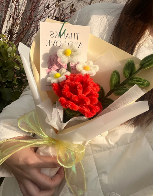 카네이션 한송이 데이지 모루꽃다발 완제품 어버이날 스승의날 졸업 부모님 선생님 센스있는선물, 레드, 1개