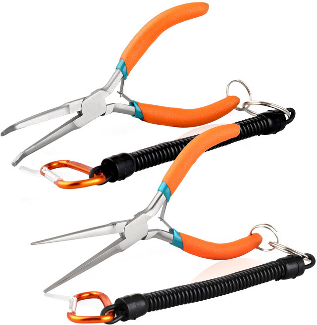 SPEEDWOX 2P 롱 니들노즈 플라이어 세트 (커브드 팁/핸들 & 스트레이트 팁) 낚시용 후크/바늘 제거/와이어 루핑 플라이어, 2개