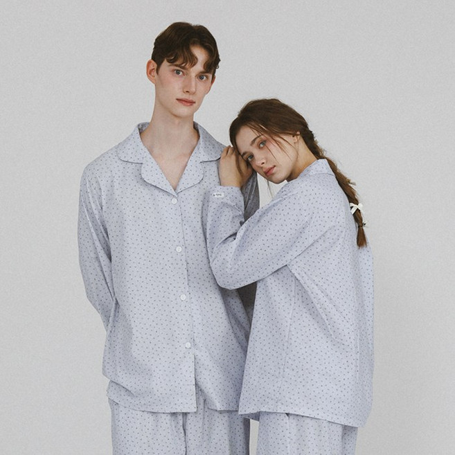 주디앤 미니 체리쉬 면 커플잠옷 여성 남성 긴팔 파자마 세트 홈웨어