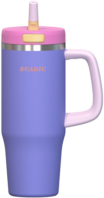SGAKIC 원터치 보온보냉 텀블러 손잡이 차량용 대용량 빨대 물병, 퍼플로즈, 1개, 1000ml