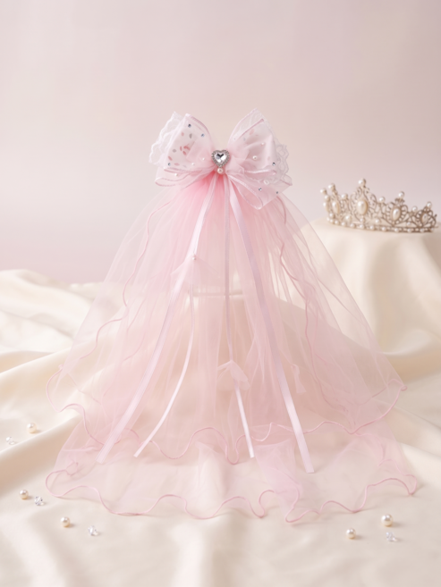 [헤이븐리] 하트보석 면사포 리본 집게핀