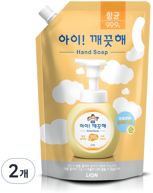 아이깨끗해 순 핸드워시 파우더향 리필용, 1.8L, 2개