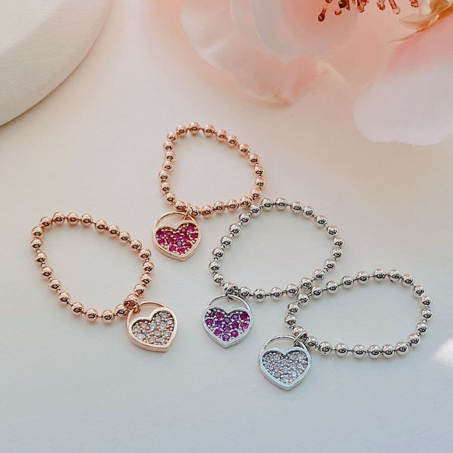 볼체인 하트 드롭 딸랑이반지 ( 하트드롭 볼 체인 반지)