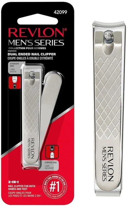 레브론 Revlon 남성용 듀얼 엔드 손톱깎이 직선 및 곡선 모서리 손톱 발톱 트리밍용 스테인리스 스틸 1개입 142045, 레브론 Revlon 남성용 듀얼 엔드 손톱깎이, 직선, 1개 - 쿠팡