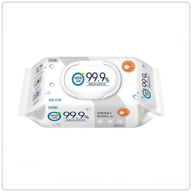 깨끗한 나라 손소독 99.9% 티슈, 60매, 1세트
