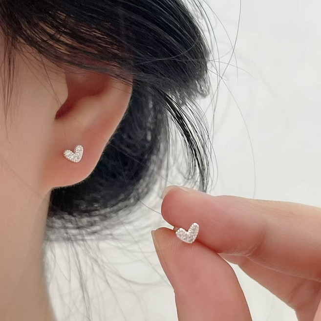 다예코 실버925 블링 하트 큐빅 피어싱 2P