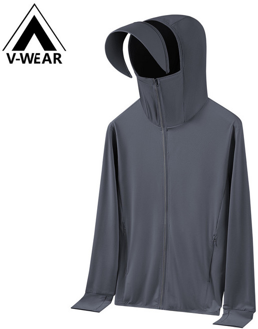 V-W服飾 防曬冰磁外套 冰絲涼感外套 透氣 抗UV 防潑水 超彈力 口袋拉鍊 暗夜灰 體感降溫