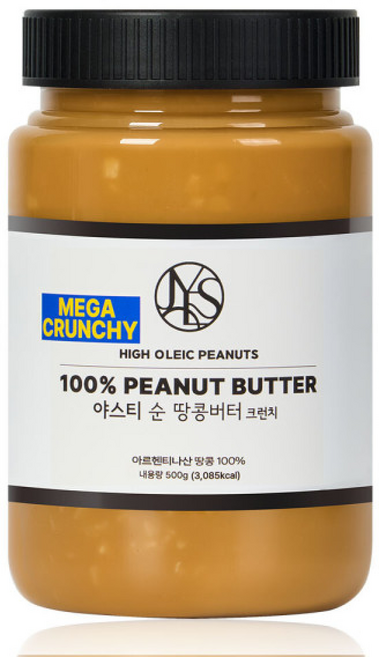 야스티 아르헨티나산 하이올레익 땅콩 100% 순 땅콩버터 크런치, 1개, 500g